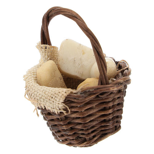 Mini wicker basket with cheese, 12 cm Neapolitan nativity 2