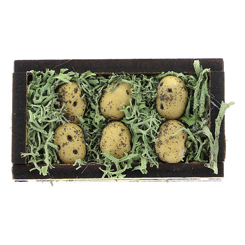 Box of potatoes in wood and resin, 4 cm nativity 1