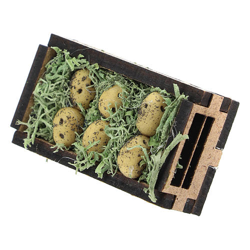 Box of potatoes in wood and resin, 4 cm nativity 2