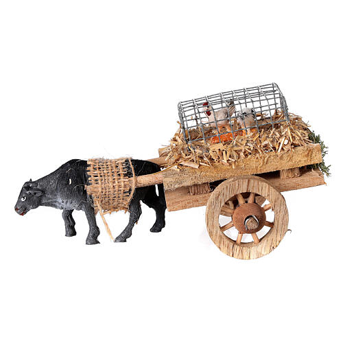 Cart with ox and hens for nativity 7x15 cm 5