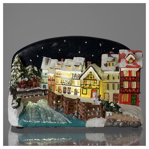 Village de Noël maisons avec pont résine 30x25x30 cm 2