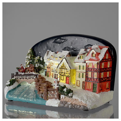 Village de Noël maisons avec pont résine 30x25x30 cm 3