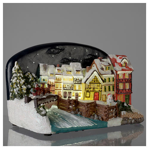 Village de Noël maisons avec pont résine 30x25x30 cm 4