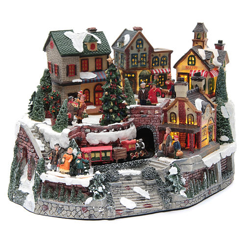 Animated Christmas village with train 35x25x20 cm 3
