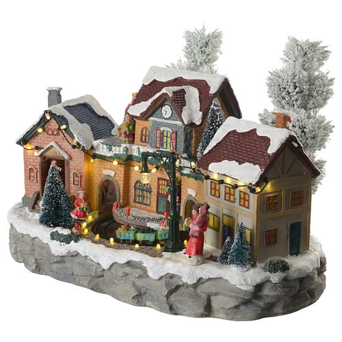 Winter village with moving train  35x20x25 cm 2