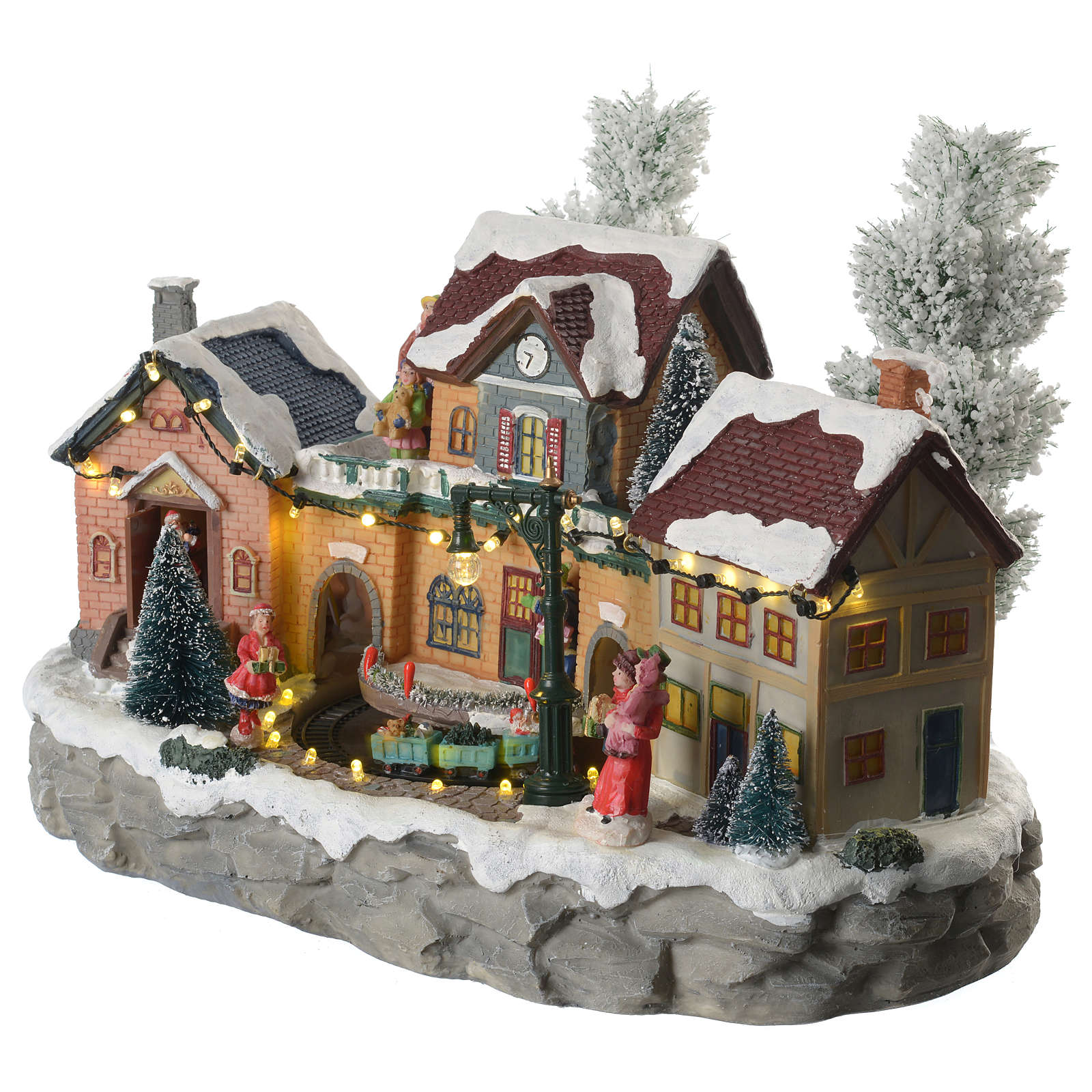 thomas kinkade snowman with village moving train