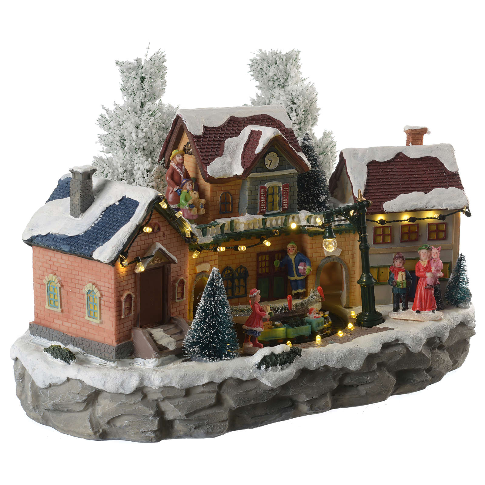 thomas kinkade snowman with village moving train