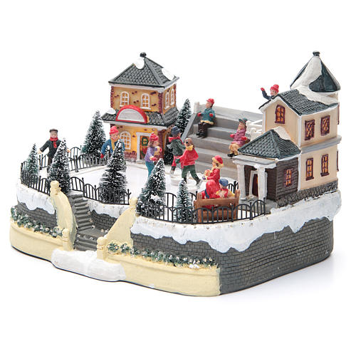 ice skaters for Christmas village 20x20x20 cm with lights and music 2