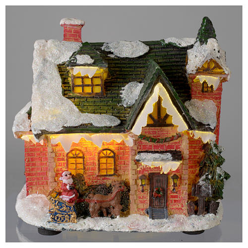 Weihnachtsszene Haus mit Schnee 15x10x15cm 2