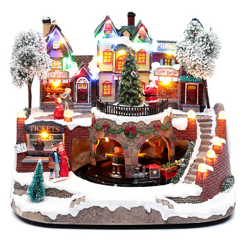 Christmas village with moving train 25x25x20 cm 1