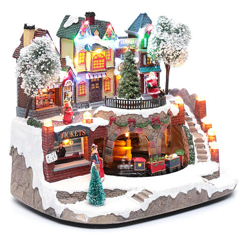 Christmas village with moving train 25x25x20 cm 3