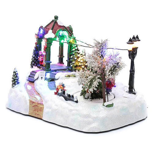 Village animé arbre mouvement lumières led musique Noël 20x25x15 cm 2