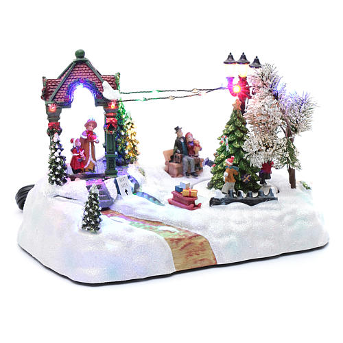 Village animé arbre mouvement lumières led musique Noël 20x25x15 cm 3