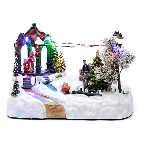 Villaggio animato albero movimento luci led musica natalizia 20x25x15 cm 1