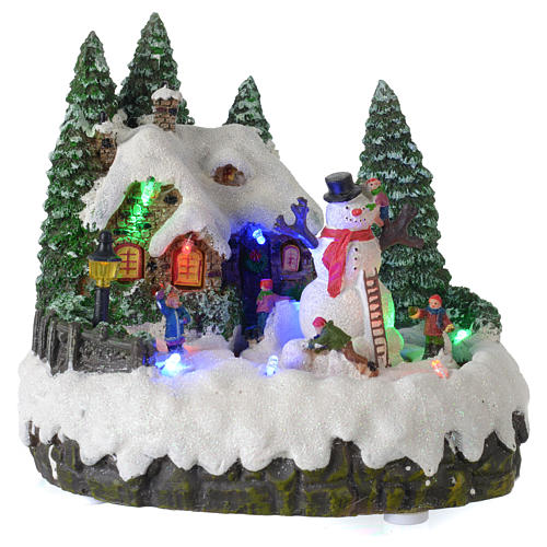 Village de Noël illuminé bonhomme de neige mouvement 20x20x15 cm 1