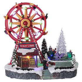 Villages de Noël miniatures: Roue panoramique illuminée avec éclairage 30x30x20 cm