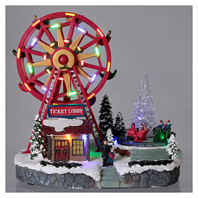 Villages de Noël miniatures: Roue panoramique illuminée avec éclairage 30x30x20 cm