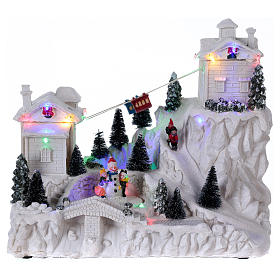 Christmas village with cable car 30x30x15 cm