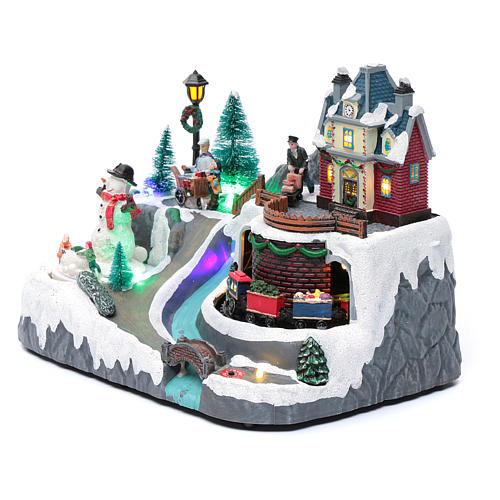 Paisaje de Navidad con musica tren y muñeco de nieve en movimiento 20x25x20 cm 2