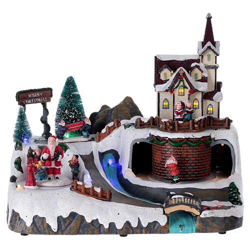 Christmas village with moving Father Christmas and elves 20x25x20 cm 1