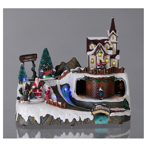 Christmas village with moving Father Christmas and elves 20x25x20 cm 2
