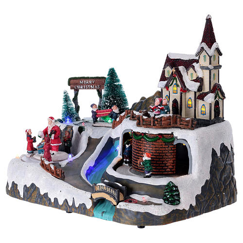 Christmas village with moving Father Christmas and elves 20x25x20 cm 3