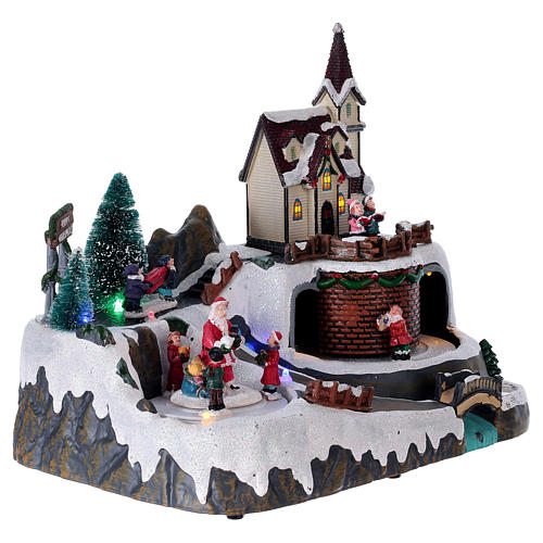 Christmas village with moving Father Christmas and elves 20x25x20 cm 4