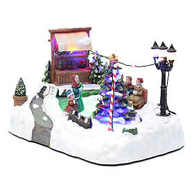 Pueblos navideños en miniatura: Paisaje de Navidad con negocio navideño música y árbol en movimiento 20x25x20 cm