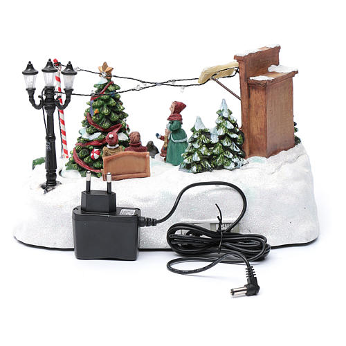 Bożonarodzeniowe miasteczko sprzedaż choinek melodyjka obracające się drzewko 20x25x20 cm 5