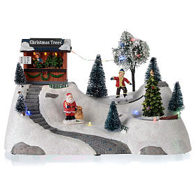 Villages de Noël miniatures: Scène Noël musique arbre vert en mouvement 20x30x15 cm