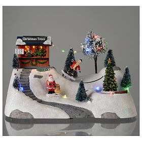 Villages de Noël miniatures: Scène Noël musique arbre vert en mouvement 20x30x15 cm