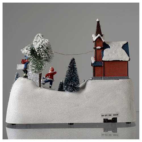 Christmas scene with church, snowman and moving tree 20x30x15 cm 5