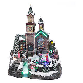Pueblos navideños en miniatura: Paisaje Navideño musical iluminado lago helado movimiento 38x28x30 cm