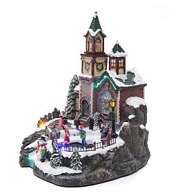 Pueblos navideños en miniatura: Paisaje Navideño musical iluminado lago helado movimiento 38x28x30 cm