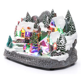 Pueblos navideños en miniatura: Aldea navideña iluminado musical movimiento árbol navidad 19x31x20 cm