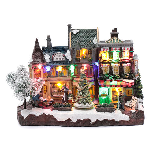 Village de Noël lumineux musical mouvement sapin Noël 22x30x12 cm 1