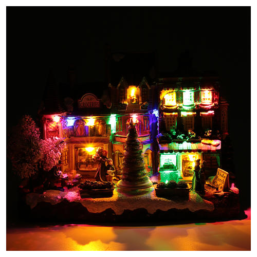 Bożonarodzeniowe miasteczko podświetlone z melodią ruchem choinki 22x30x12 cm 4