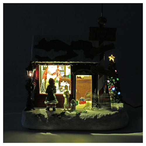 Village Noël maison Père Noël lumineux musical mouvement lutins 30x25x17 cm 4
