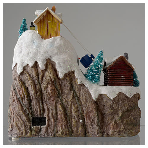 Villaggio natalizio luminoso musicale movimento pista sci laghetto 29X31X22 cm 5