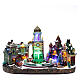 Cenário natalino em miniatura iluminado com música e movimento, torre do relógio s1