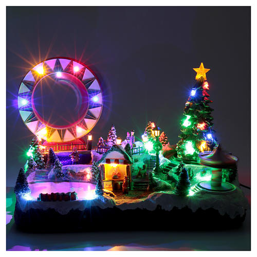 Village Noël lumineux musical mouvement patineurs manèges sapin 29x48x26 cm 4