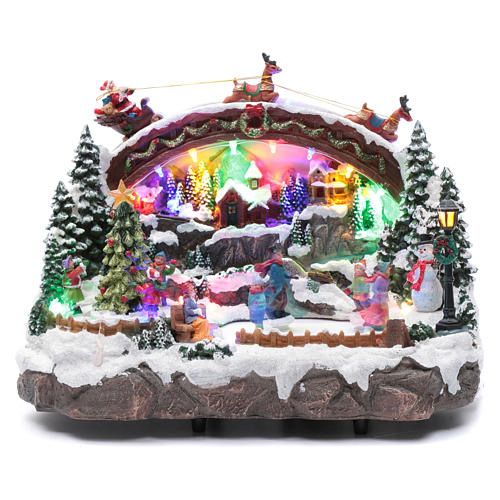Village Noël lumineux musical mouvement patineurs sapin Noël 24x33x21 cm 1