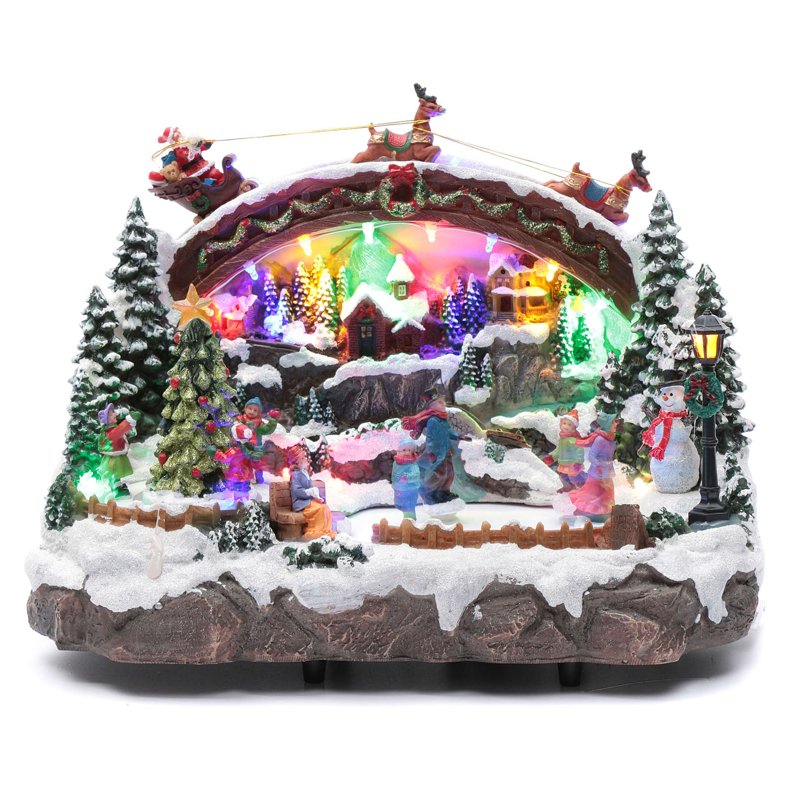 Christmas village with music, lighting, moving ice skaters | online sales on HOLYART.com