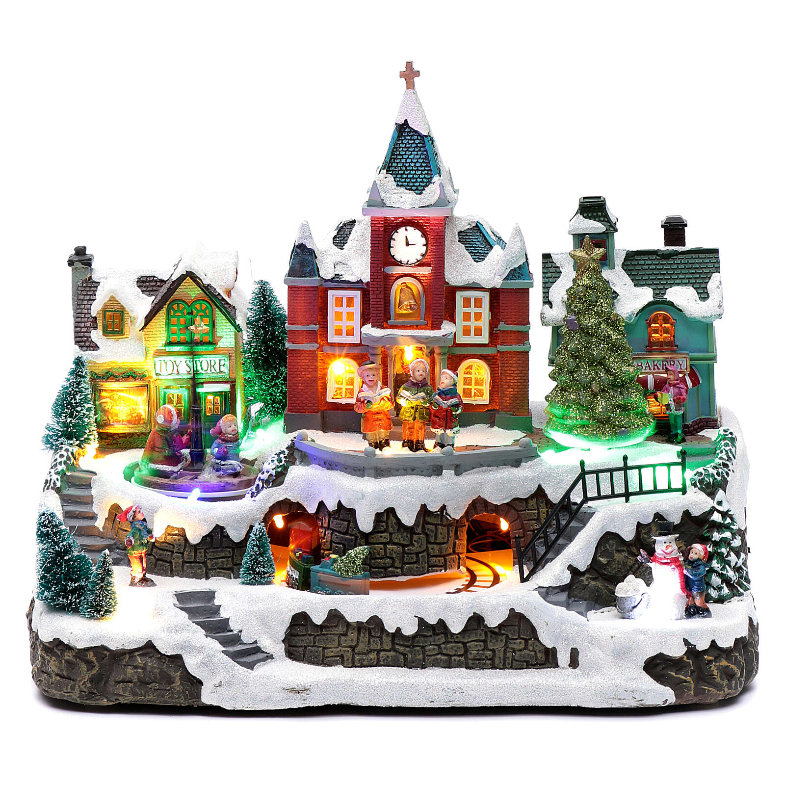 LIghted Christmas village with rotating train, fountain and | online ...