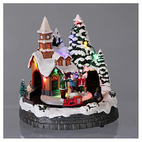 Pueblos navideños en miniatura: Aldea navideña iluminada musical movimiento tren 20x19x18 cm