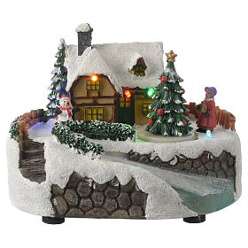 Pueblos navideños en miniatura: Aldea de navidad árbol en movimiento y luces coloreadas 20x15x10