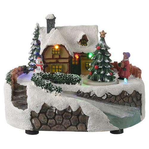 Village de Noël arbre en mouvement et lumières colorées 17x13x12 cm 1