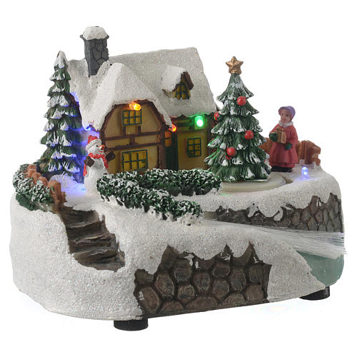 Village de Noël arbre en mouvement et lumières colorées 17x13x12 cm 3
