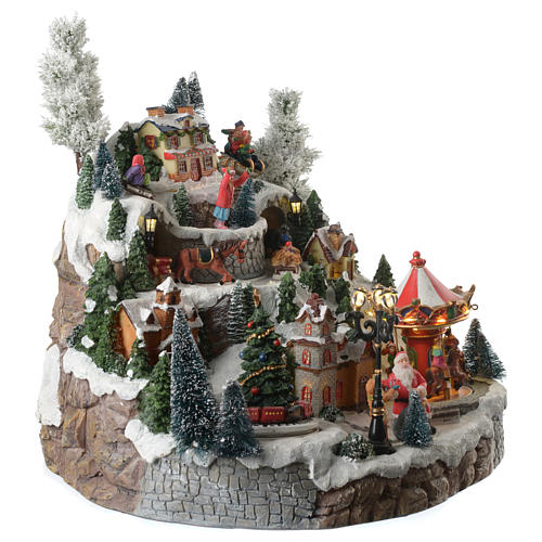 Christmas village with mountains and horses equipped with lights and music 35x35x30 cm 3