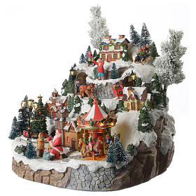 Christmas village mountain with moving horses lights and music 35x35x30 cm